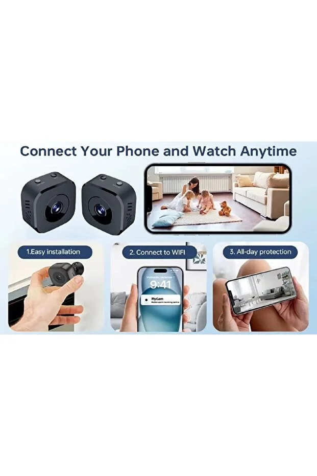 Kalite Wifi Mini Güvenlik Kamera (Uzaktan Izleme - Ses - Hafıza Kart Kayıt)